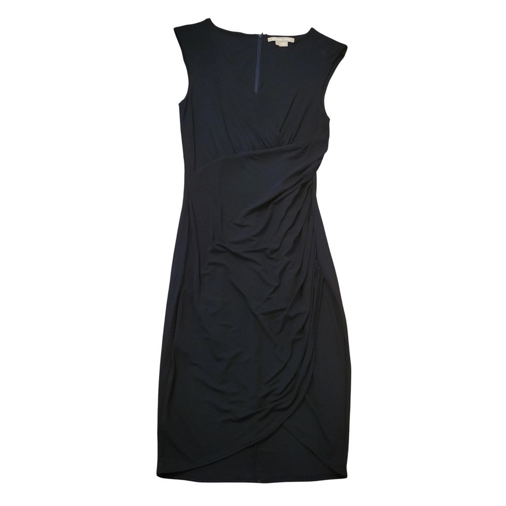 Michael Kors 10 Sheath Dress Black Ruched V Neck Sleeveless Italy Gown Glam Goth - Picture 2 of 7